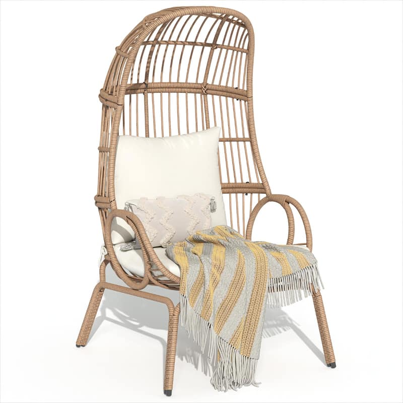 Moasis Outdoor Narrow Wicker Egg Chair Basket with Cushions - Beige