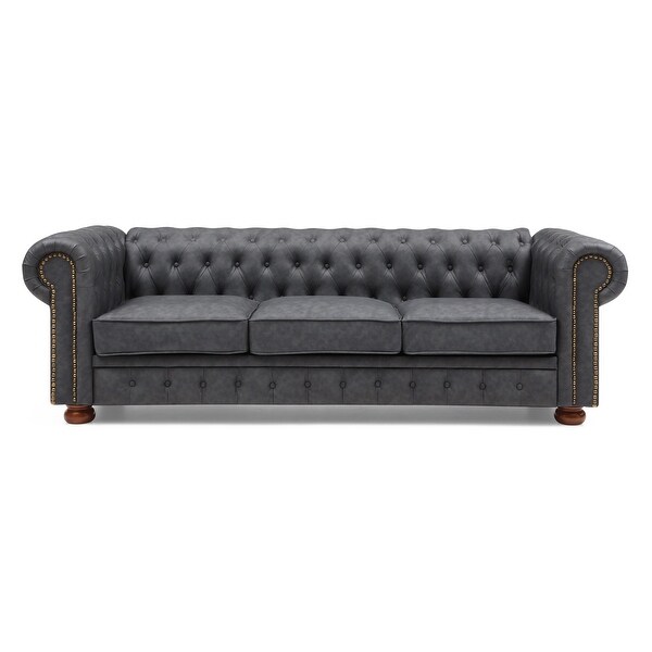 ピース　チェスターフィールド　アメリカ Faux Leather Chesterfield Sofa with Solid Wood Frame and 900