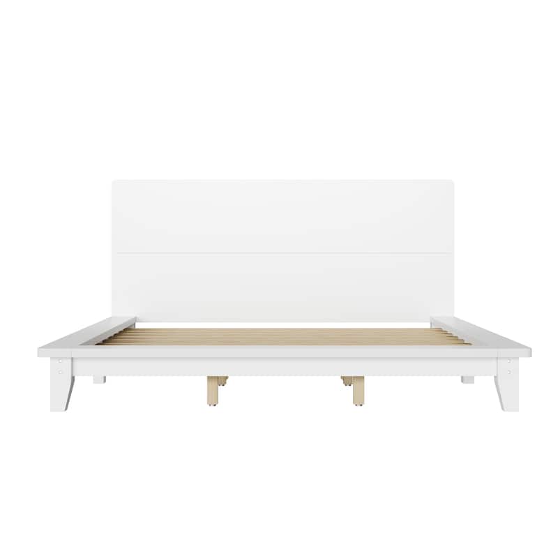 Low-Profile Platform Bed Frame with Headboard, Wood Slat Support, Wingback Panel Bed