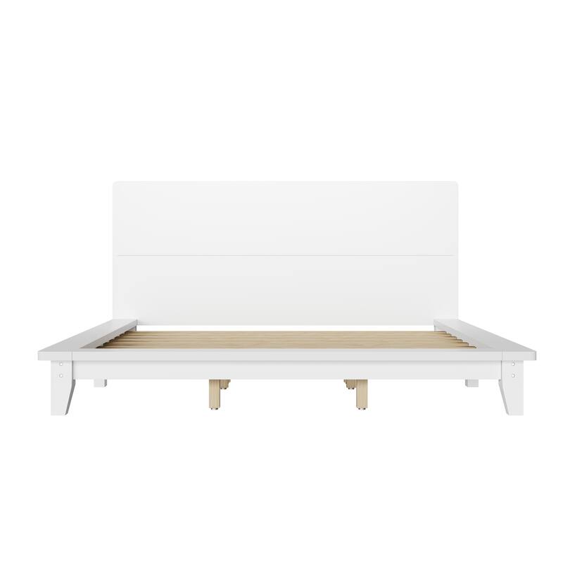 Wooden Platform Bed Frame with Headboard, Rustic Bed Frame with Wood Center Slats Support, No Box Spring Needed, Easy Assembly