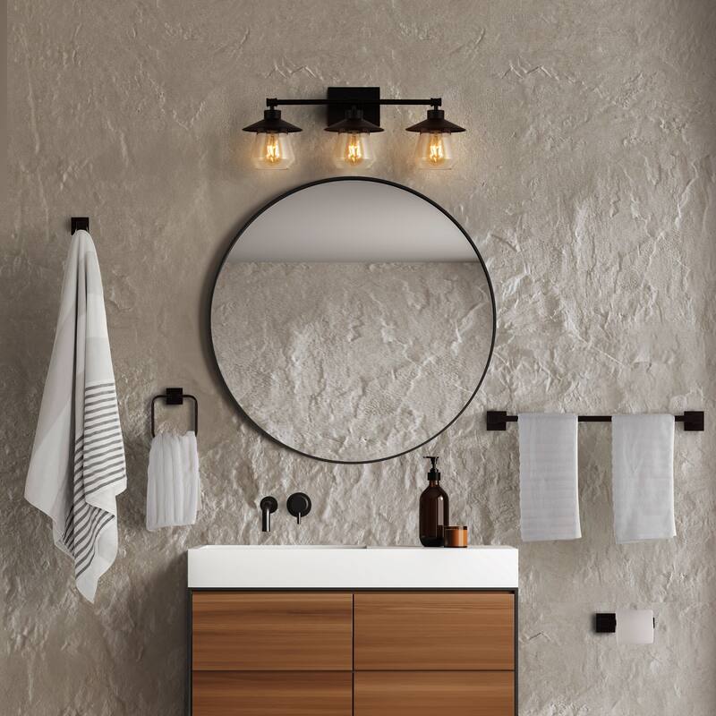 Ellis 26" 3-Light Farmhouse Cottage Vanity Light with Bathroom Hardware Accessory Set, (5-Piece) by JONATHAN Y