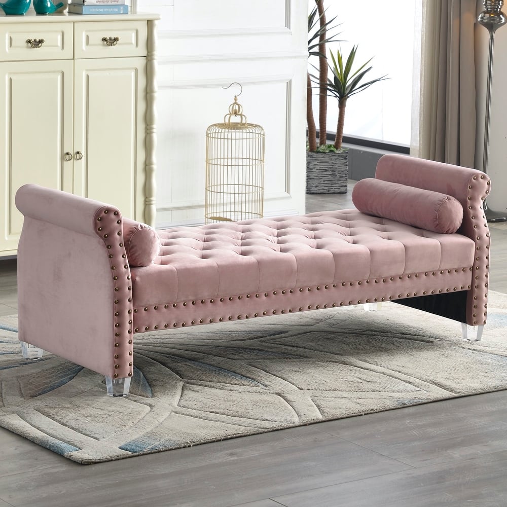 Stefania 71-inch Rolled Arm Oversized Velvet Tufted Upholstered Bench
