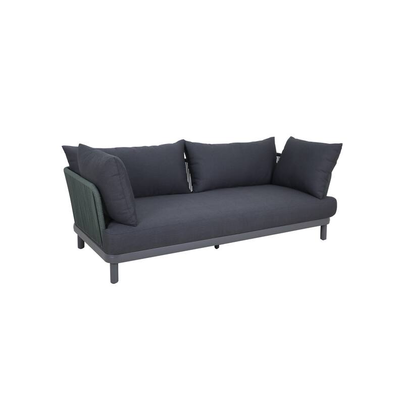 2-Piece Black Outdoor Sofa Set with Tray Table