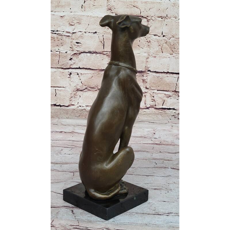 Greyhound Whippet Slender Imitative Dog Bronze Metal Modern Art Sculpture Statue Figure Marble Base