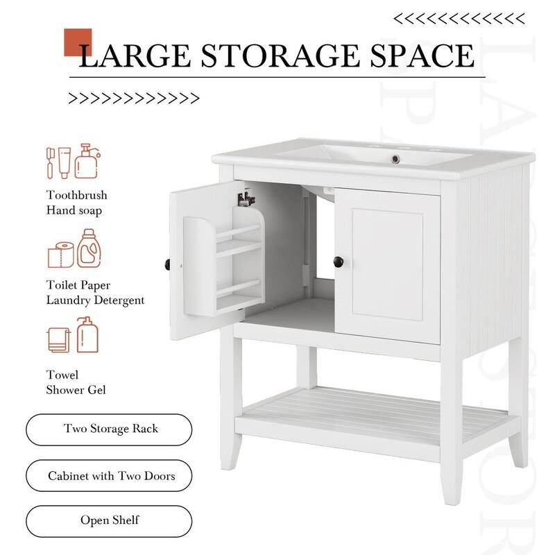 30" White Modern Sleek Bathroom Vanity