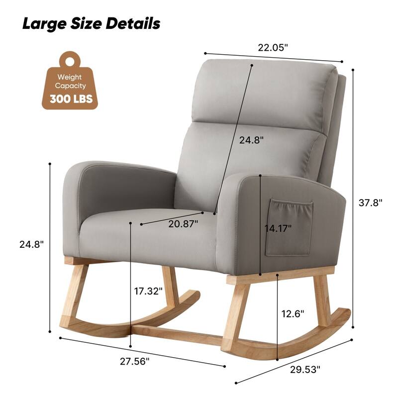 HOMYKA 28" Wide Rocking Chair for Nursery with Solid Wood Leg