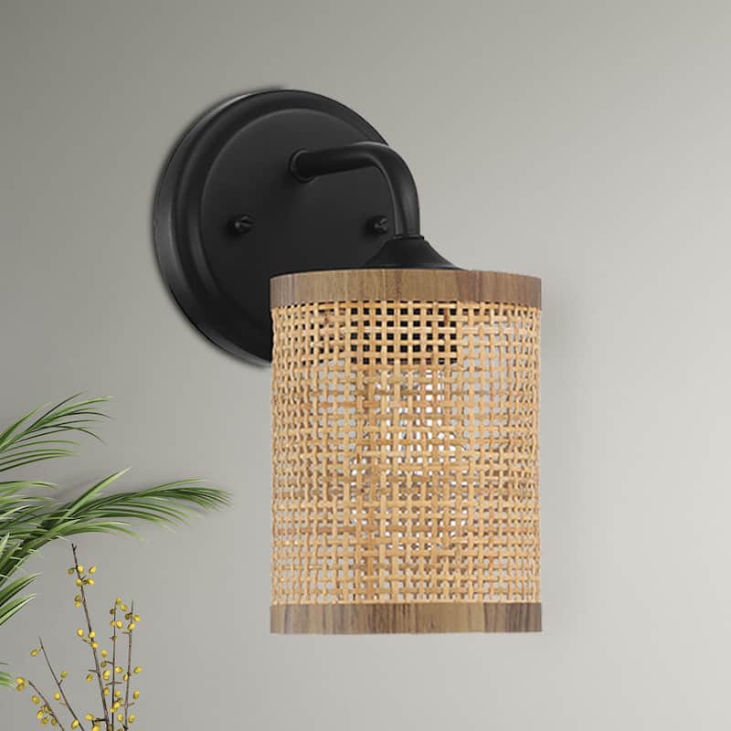 Azura Single-Light Wall Sconce with Rattan Shade