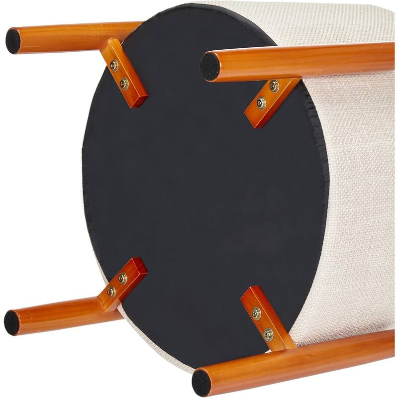 Modern Linen Ottoman with Pine Legs and Hidden Storage Flip Tray