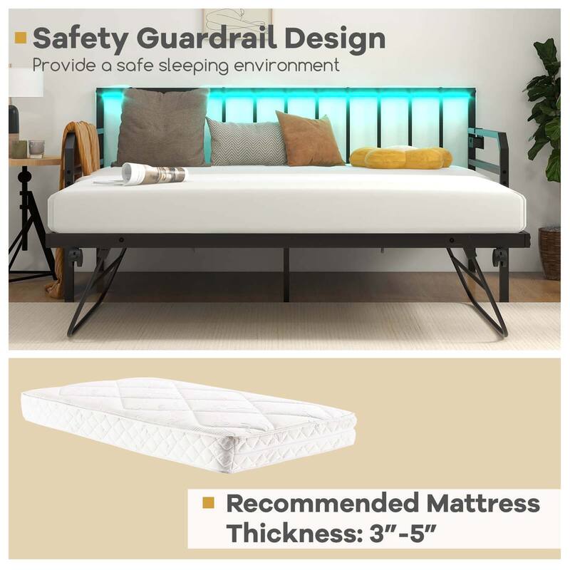 Costway Twin Size Daybed with Pop-up Trundle Charging Station & LED