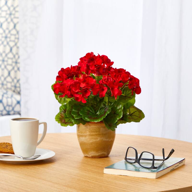 11" Geranium Plant in Ceramic Planter UV Resistant (Indoor/Outdoor)