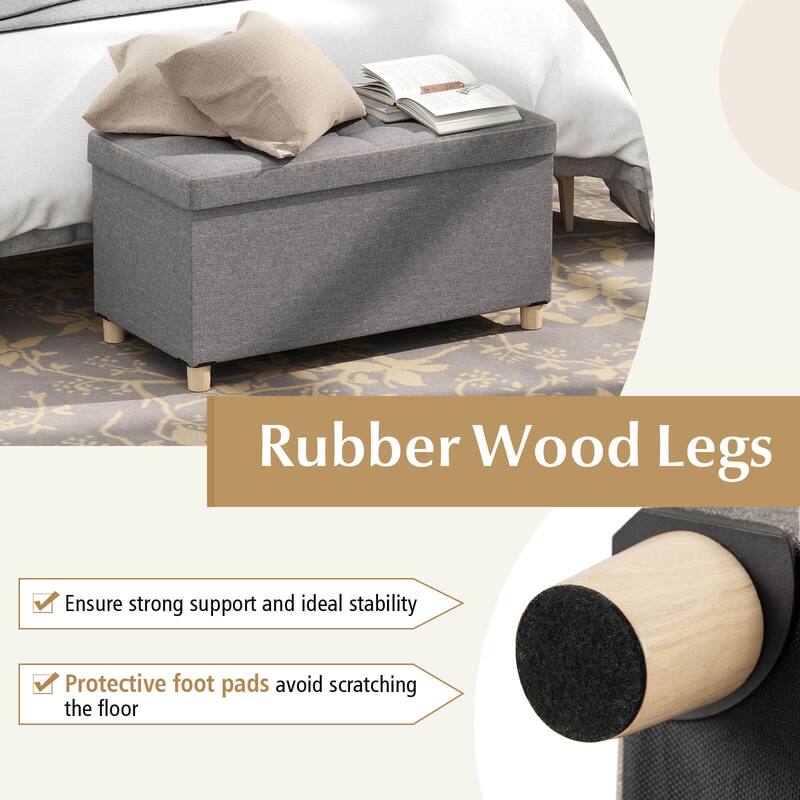 Costway 1/2 PCS 30” Storage Ottoman Bench with Tray Rubber Wood Legs