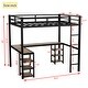 preview thumbnail 4 of 11, Black Full Size Metal Loft Bed with Desk and Shelves, Ladder and Guardrails, Vintage wood-colored desk