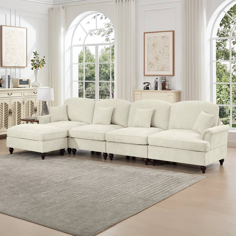 GDFStudio - Classic L-Shaped Chenille 4-Seater 137.8" Sectional Sofa with Ottoman