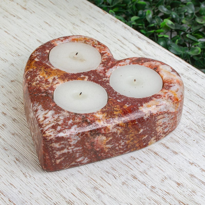 NOVICA Handmade Love By Candlelight Marble Tealight Holder
