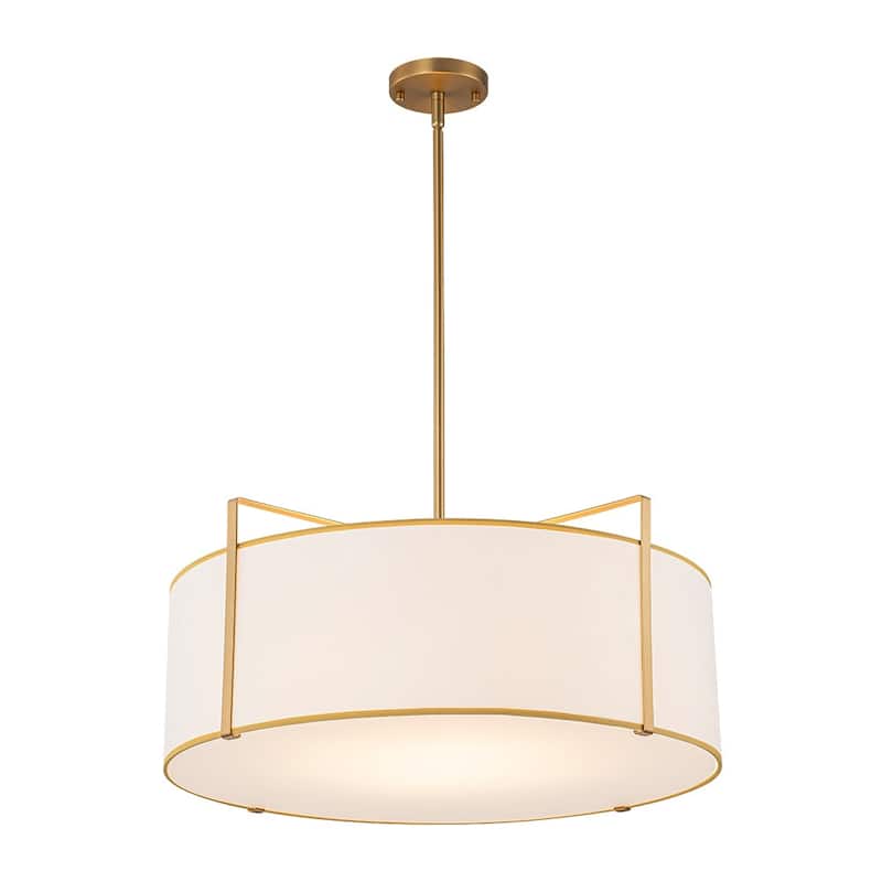 Mid-Century 4-Light White Fabric Drum Lantern Chandelier Ambient Light