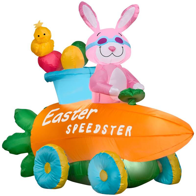 Gemmy Airblown Inflatable Easter Bunny Speedster, 3 ft Tall, pink - Pink