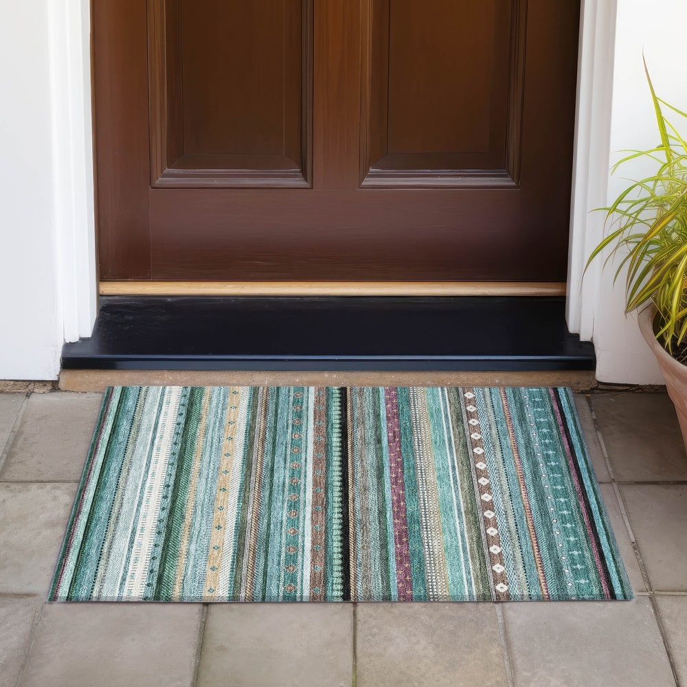 Machine Washable Indoor/Outdoor Boho Stripes Chantille Rug