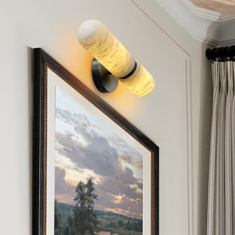 KAYLA 13 in. 2-Light Gold Wall Sconce with Natural Spanish Alabaster Shade