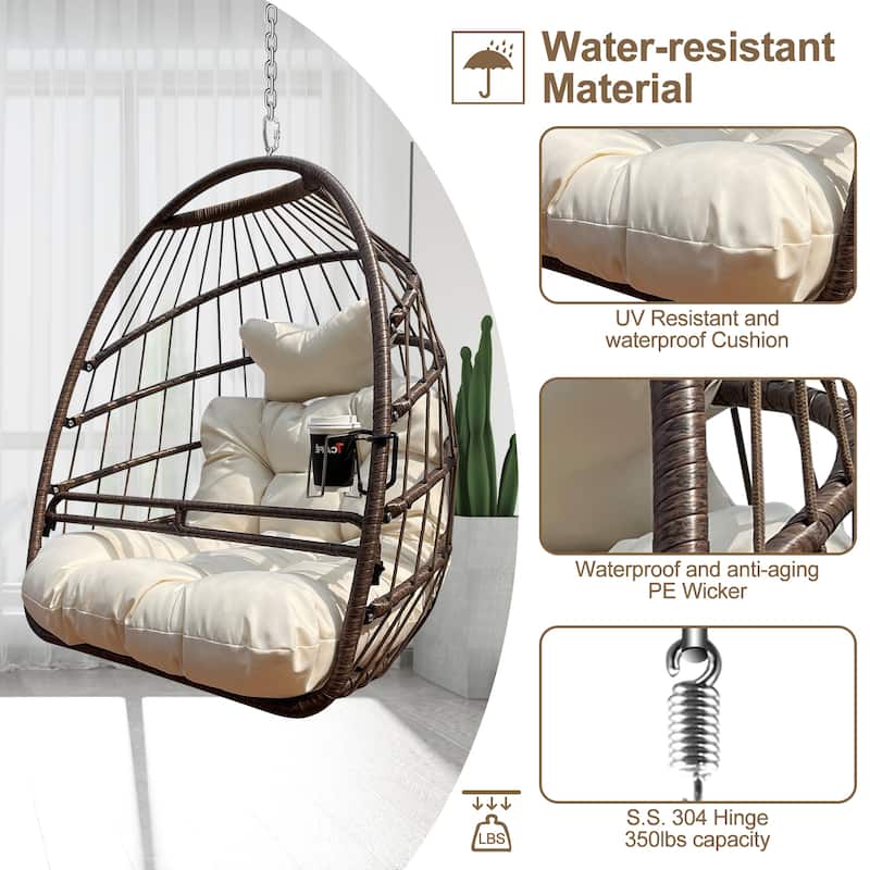 Swing Hammock Egg Basket Chairs, UV Resistant Cushion Hanging Chair, Foldable Frame Ceiling Rattan Chair