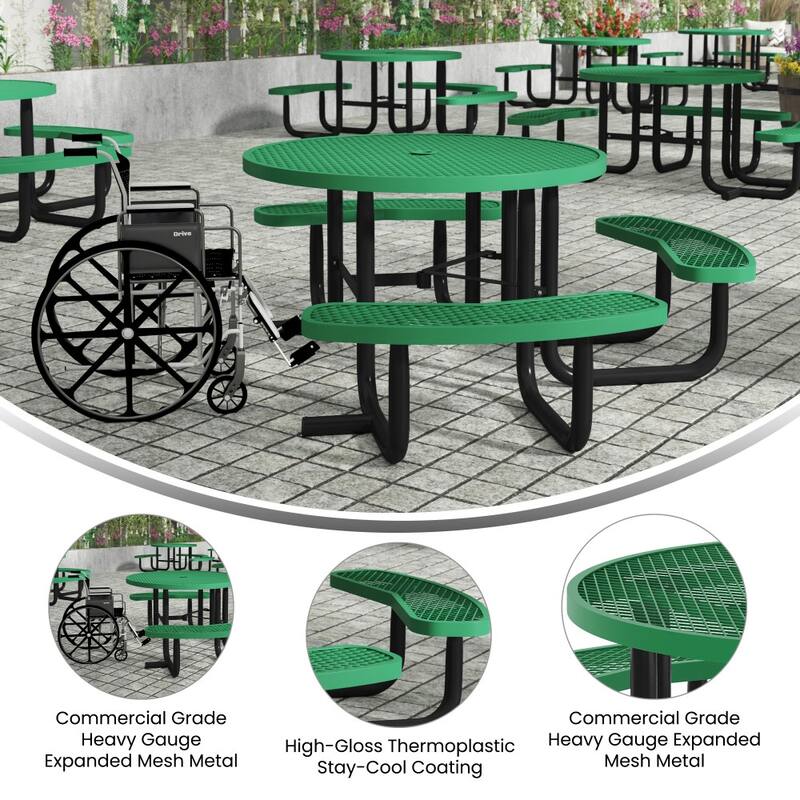 Commercial Grade Expanded Mesh Metal Outdoor Picnic Table - 82.5"W x 82.5"D x 29"H