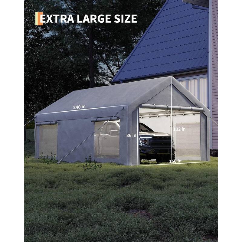 13'x20' Extra Large Heavy Duty Carport Portable Garage Shelter for Car, Truck, SUV - 13X20 Ft
