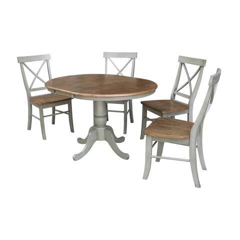 36" Round Extension Dining Table With 4 X-back Chairs - Set of 5 Piece