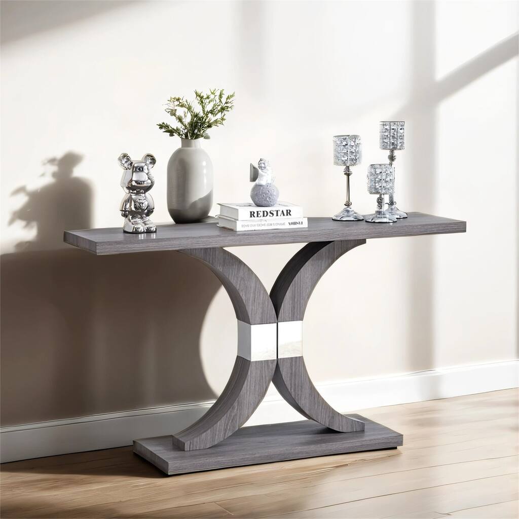 Natural Gray Foyer Table w/ Mdf Wood Tabletop, Stainless Steel Bracke