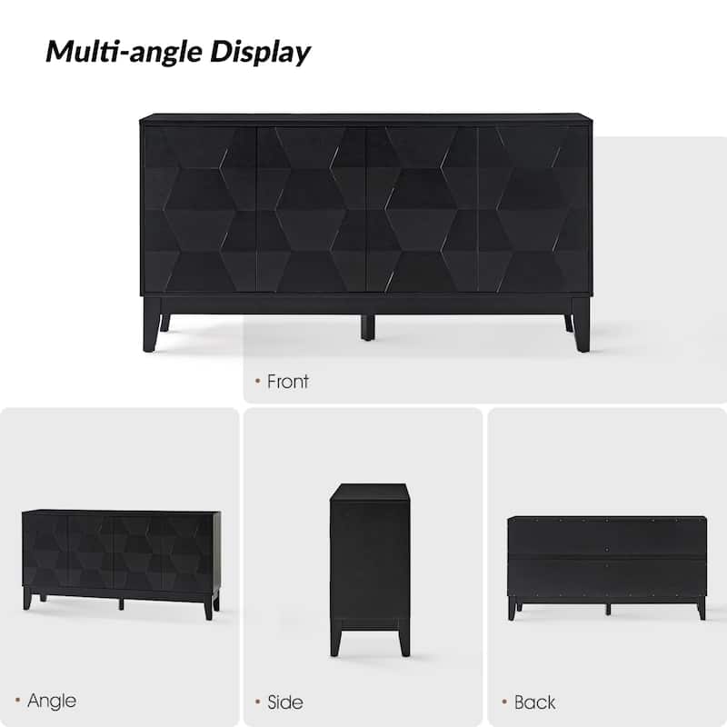 Silakan Mid-Century Modern 4-Door Large Storage Sideboard with Solid Wood Legs by HULALA HOME