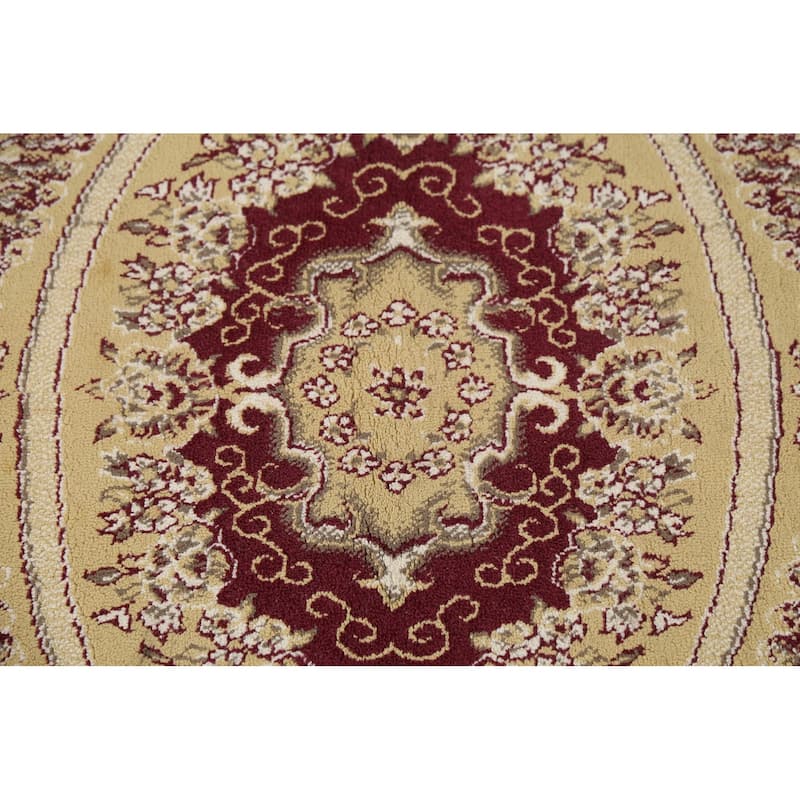 Burgundy Red Aubusson Turkish Rug Machine Made Carpet - 6'7" x 9'9"