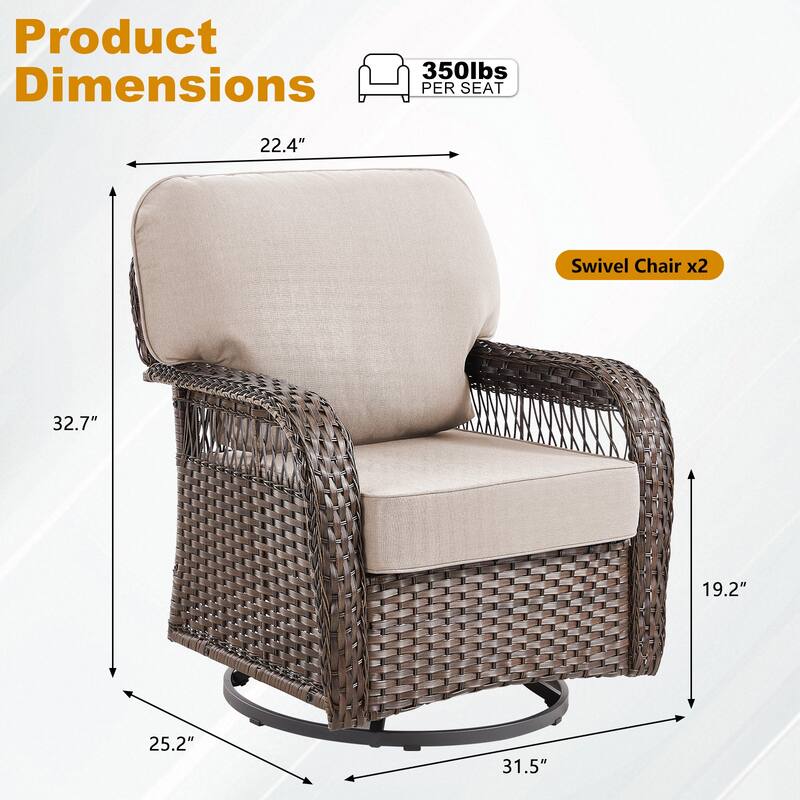 Pocassy Swivel Chair Table with Outdoor Ottoman Set.