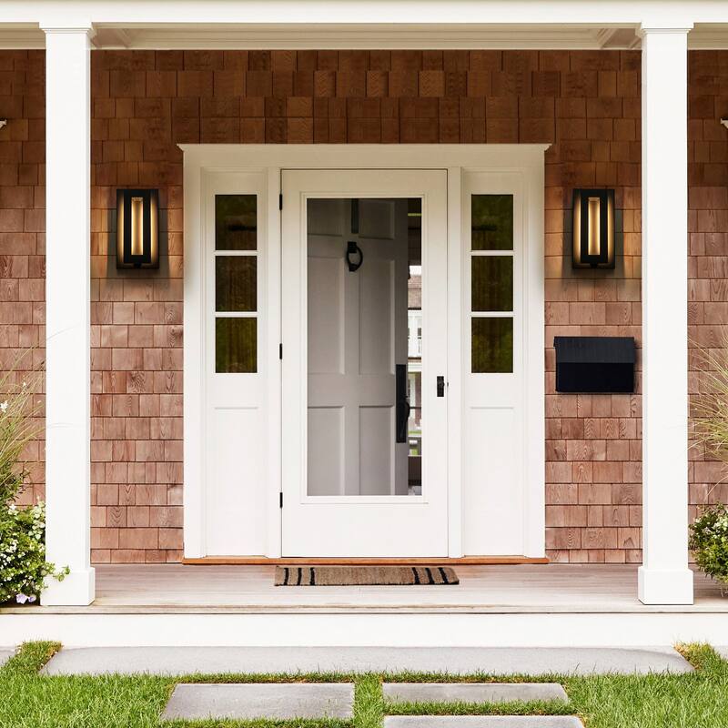 2-Light 14 in. Modern Aluminum Square Wall Sconce Integrated LED Waterproof Lantern Outdoor Light