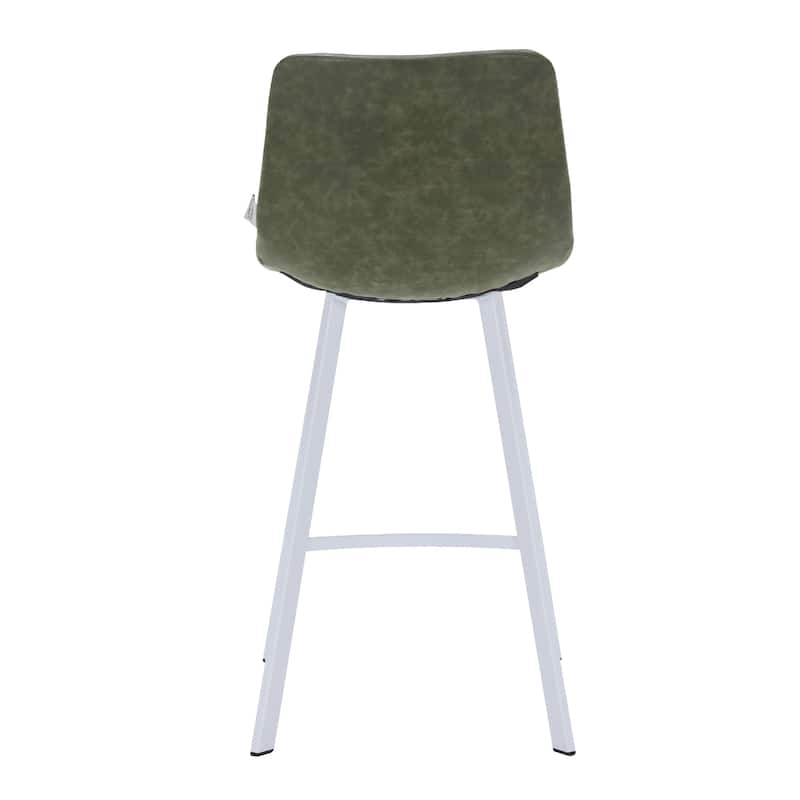 Elland Leather Bar Stool - Modern Counter Height Stool with White Stainless Steel Legs for Kitchen Island or Home Bar Set of 2
