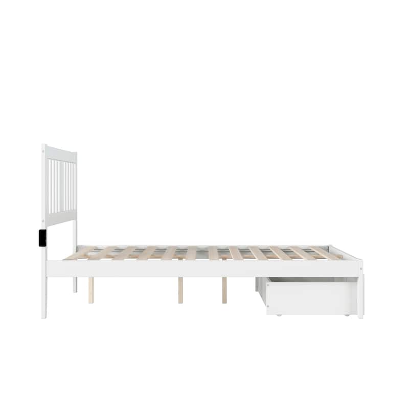 Full Bed with Foot Drawer & USB Charger - Solid Wood Mission Style Bed Frame