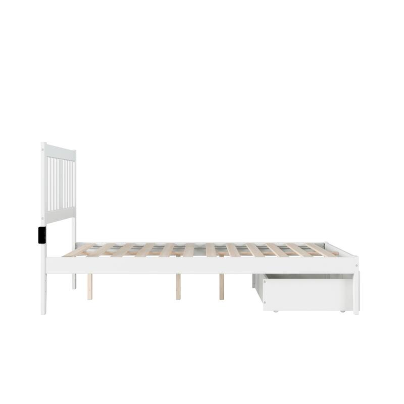 Rustic Full Bed with Foot Drawer & USB - Solid Wood Frame, 54"x76"x47.5"