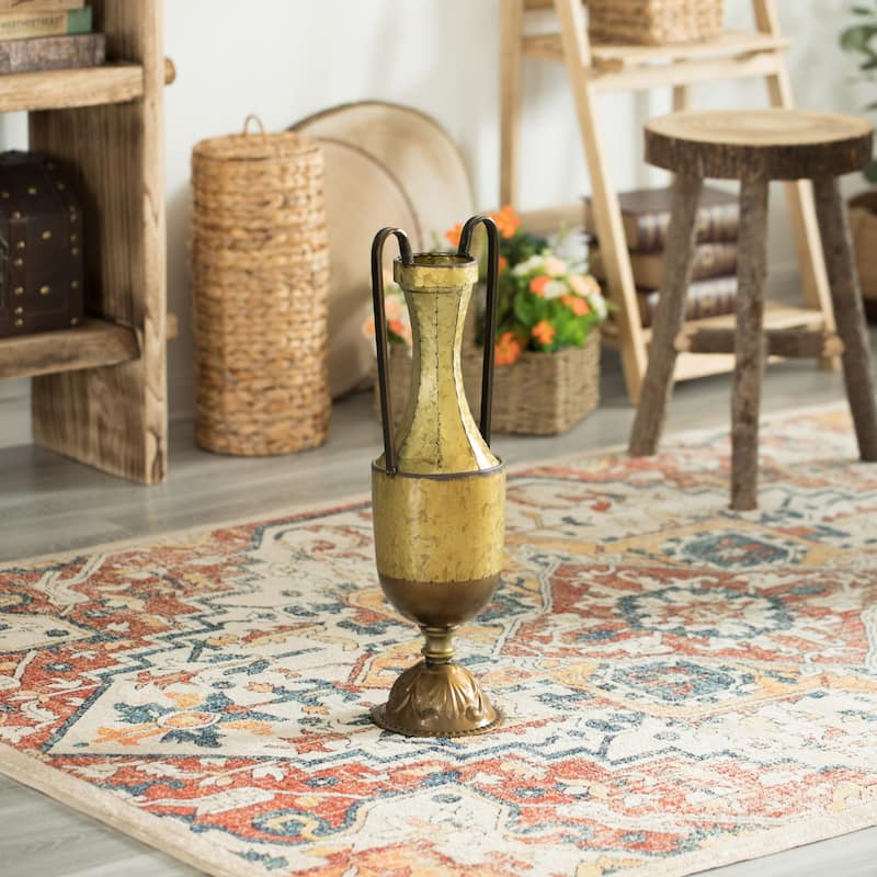 Decorative Antique Style Metal Jug Floor Vase with 2 Handles - Vintage Inspired Rustic Design for Entryway, Living Room