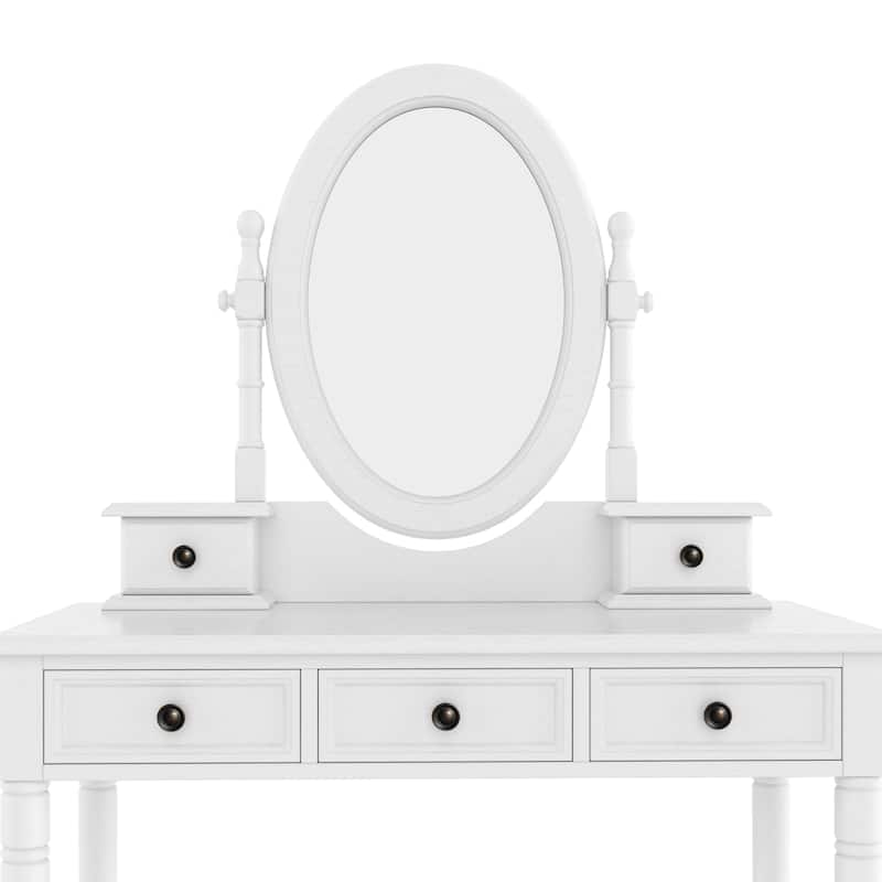 Vanity Desk with Adjustable Angle Mirror,Vanity Makeup Table and Cushioned Stool Set with Velvet Fabric Lining 5 Drawers