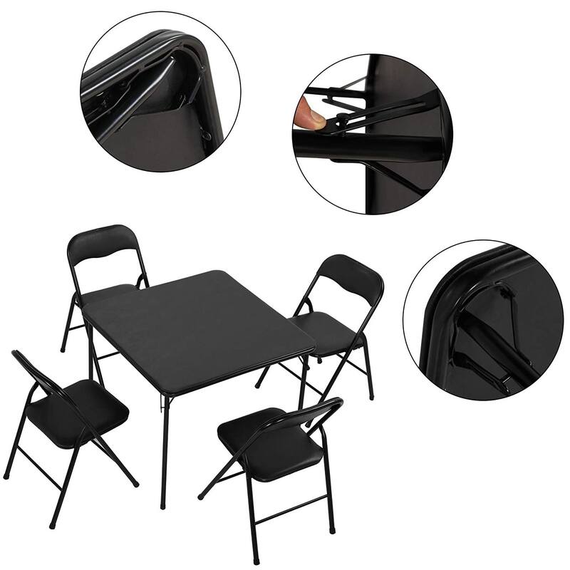 Taomika 5 Piece Black Folding Game Room Card Table and Upholstered Chair Set Table and Chair Set
