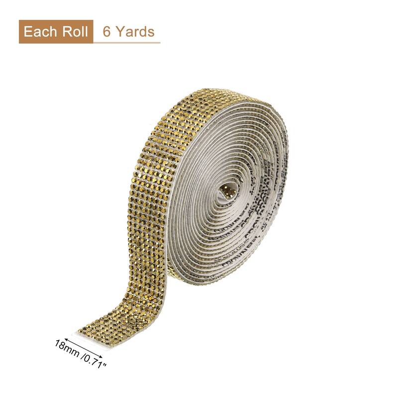 Self Adhesive Rhinestone Strips, Crystal Rhinestone Ribbon - Golden - 3 yards x 0.71 inch