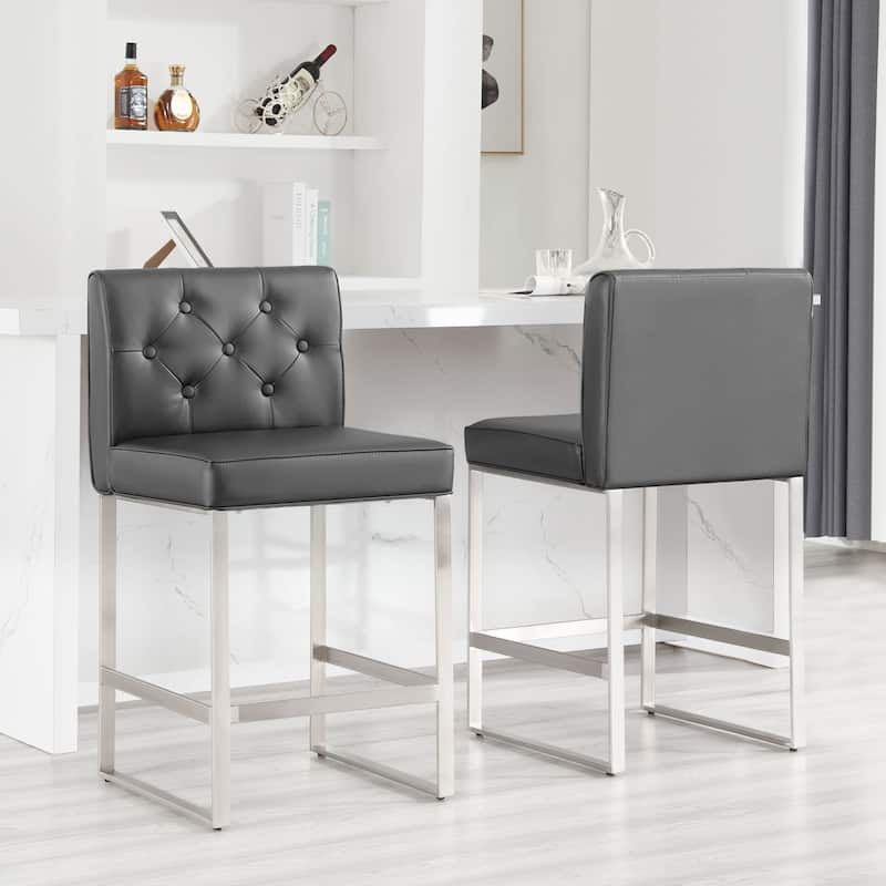 25" Faux Leather Upholstered Counter Height Bar Stools - 36.6"H x 18.9"W x 20.3"D