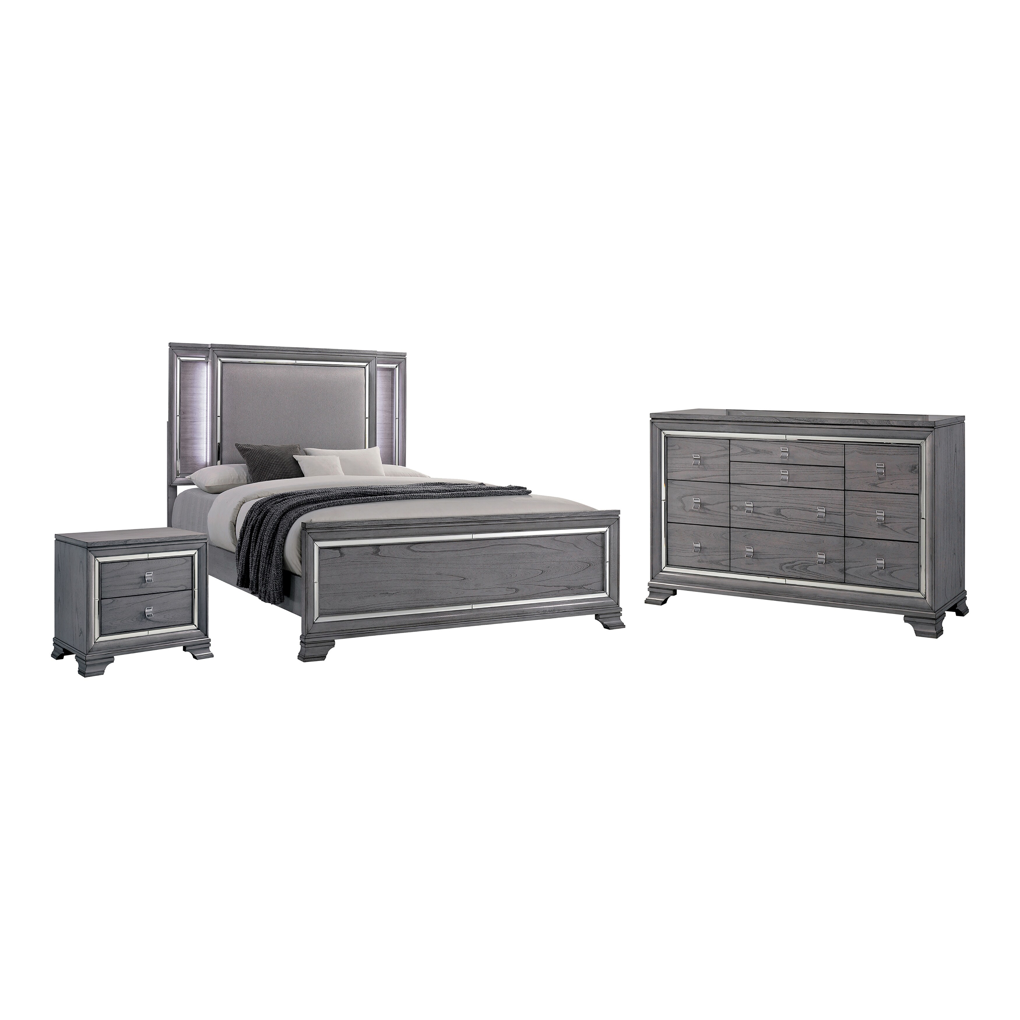 3 piece dresser set grey LGHM 3 Piece Bedroom Dresser Set with 10 Drawer Dresser and 2 Drawer Nightstands, Engineered Wood, Gray Wash
