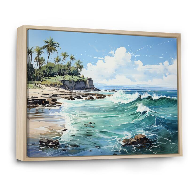 Designart "Turquoise Palm Tree Tropics Breeze" Palms & Palm Trees Framed Wall Decor