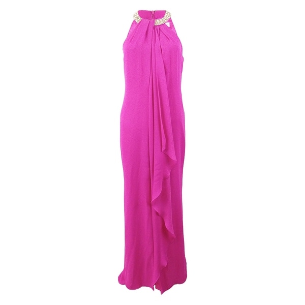 Calvin klein draped chiffon halter gown Clearance