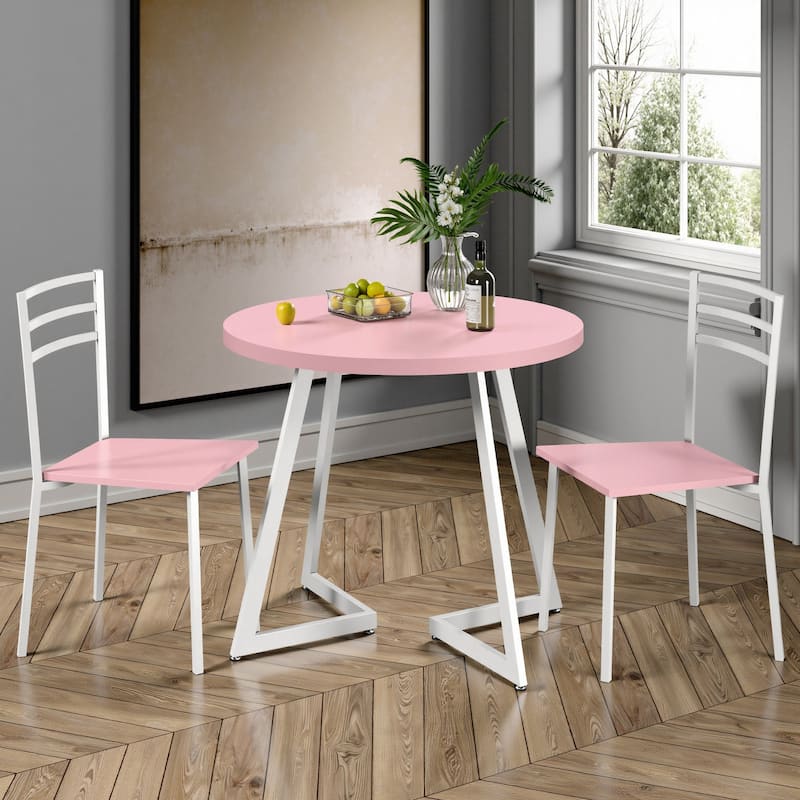 VECELO 3-Pieces Round Dining Sets for Small Spaces Butterfly Leg Table Dining Table Set of 3 - Pink