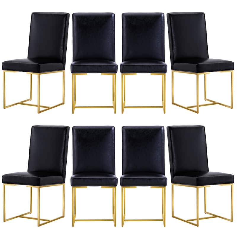 Black PU Leather Dining Chairs with Polished Gold Legs - Set of 8
