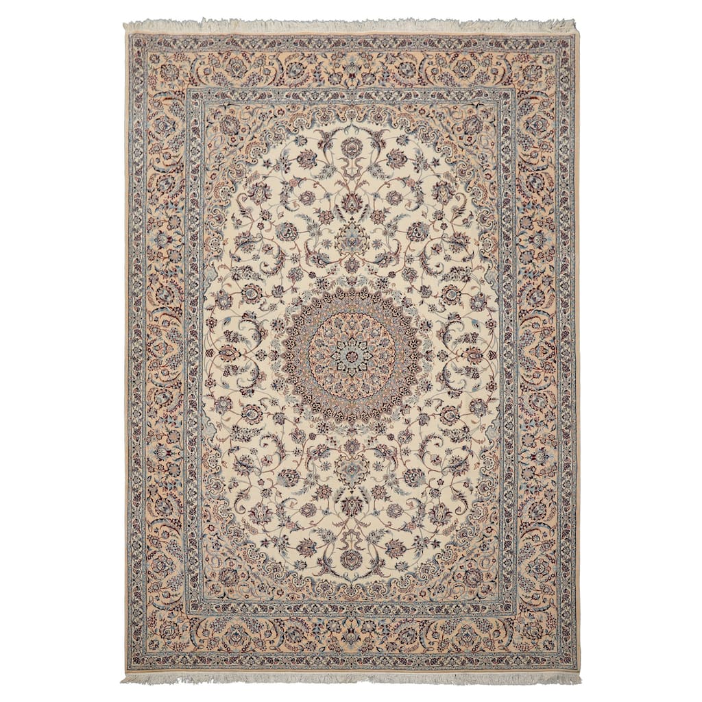 7x10 Hand Knotted Wool Ivory Nain Traditional Rug - 7' x 10'