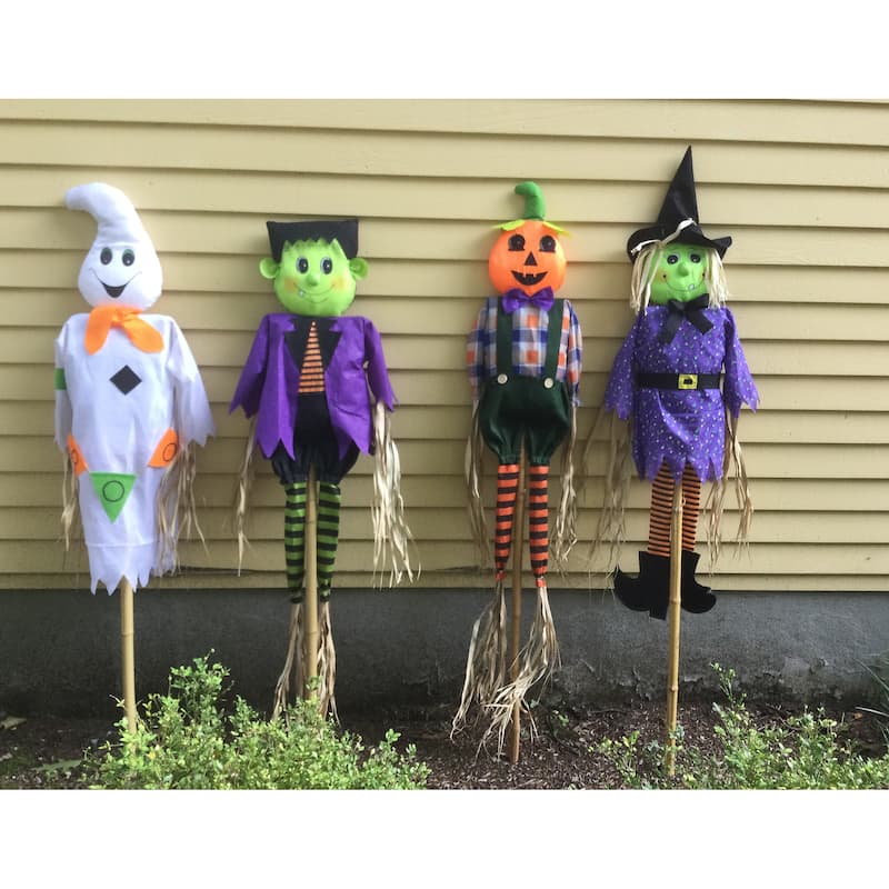 55" Halloween Scarecrow on Pole, Set of 4