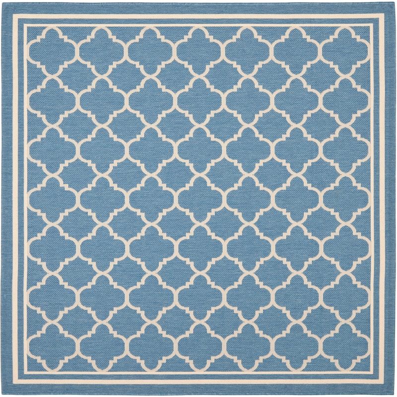 SAFAVIEH Courtyard Kristelle Indoor/ Outdoor Waterproof Patio Backyard Rug - 5'3" Square - Blue/Beige