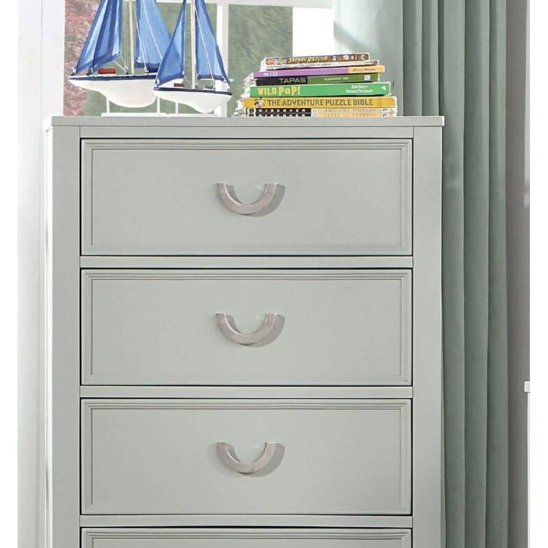 Transitional Gray 5-Drawer Chest with Dovetail Drawers & Chrome Pulls - Gray
