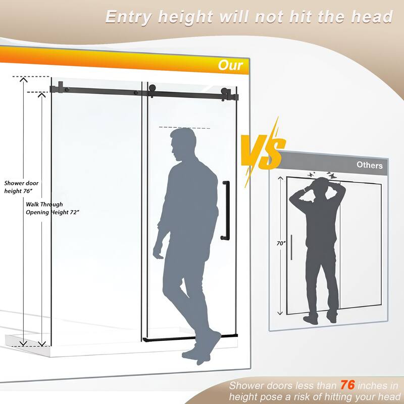 GDFStudio - Rowan Frameless Single-Sliding Shower Door for Tall Modern Bath Layouts - 60 "W x 76" H