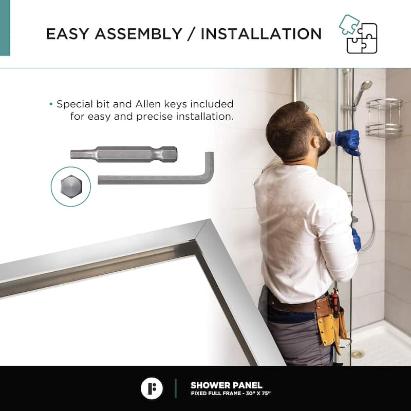 Fine Fixtures Single Fixed Clear Tempered Glass Shower Panel